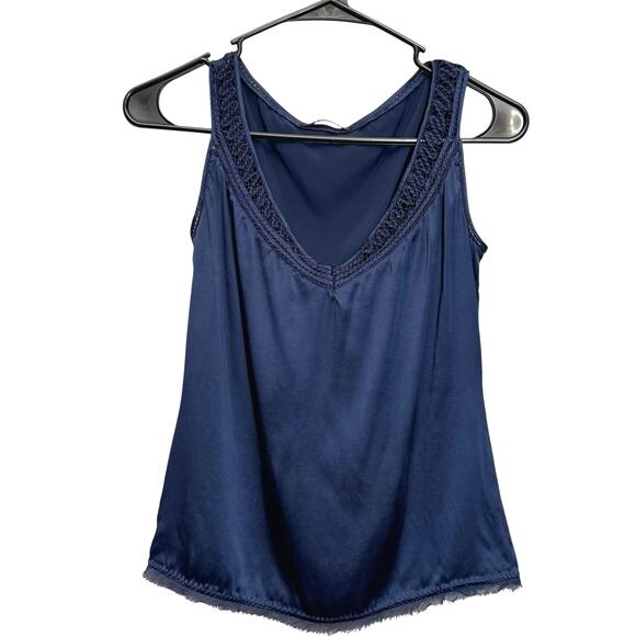 Elie Tahari Navy Bue Silk Blend Embroidered‎ Sleeveless Blouse Size XS Career - Picture 1 of 14